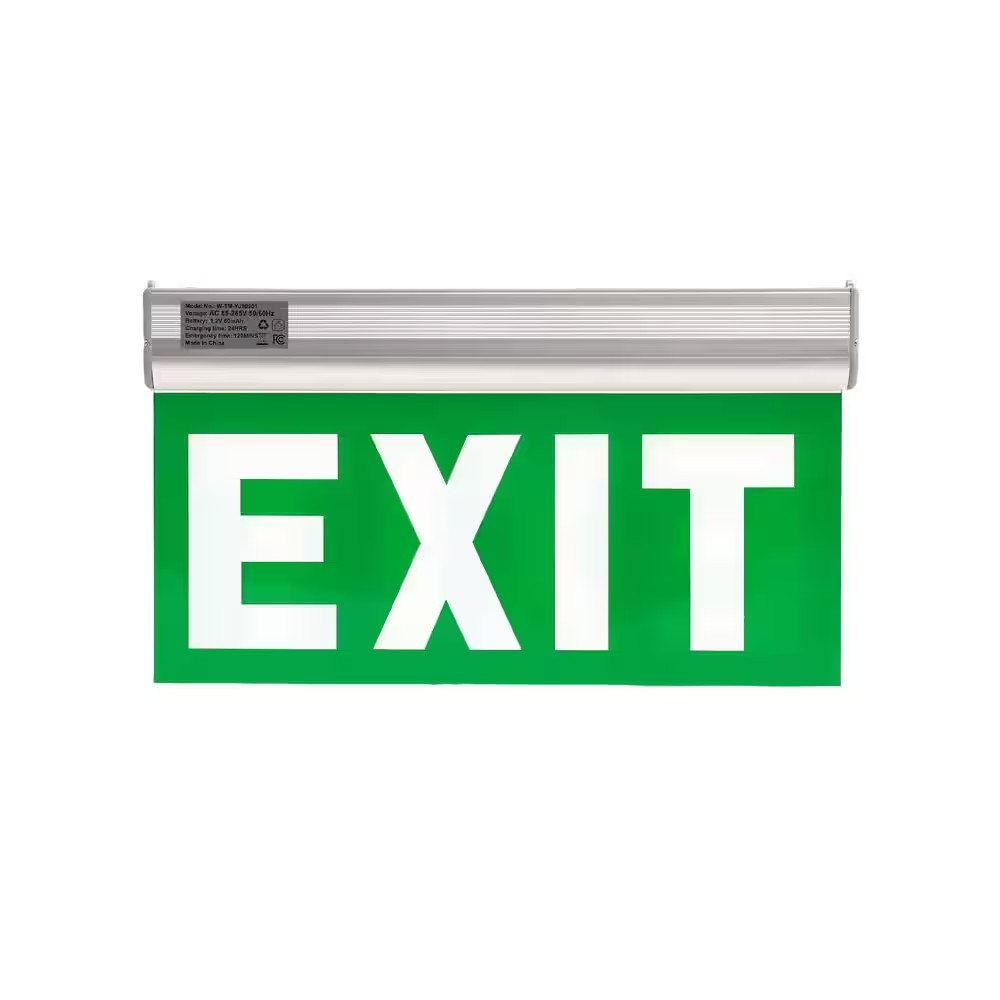 3-Watt Green LED Edge Lit Exit Sign, Single Sided Emergency Exit Light with Brus