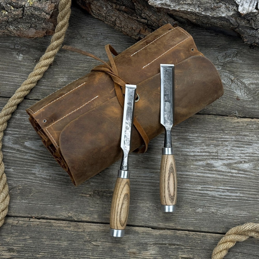 Crazy Horse Leather Chisel Tool Roll 15-Pocket Workshop Organizer