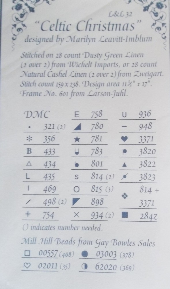 Lavender & Lace CELTIC CHRISTMAS Counted Cross Stitch Pattern
