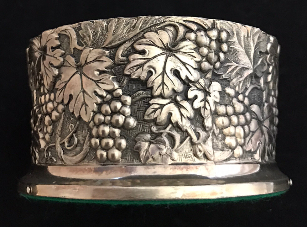Wine Champagne Bottle Coaster Grapes Silverplate