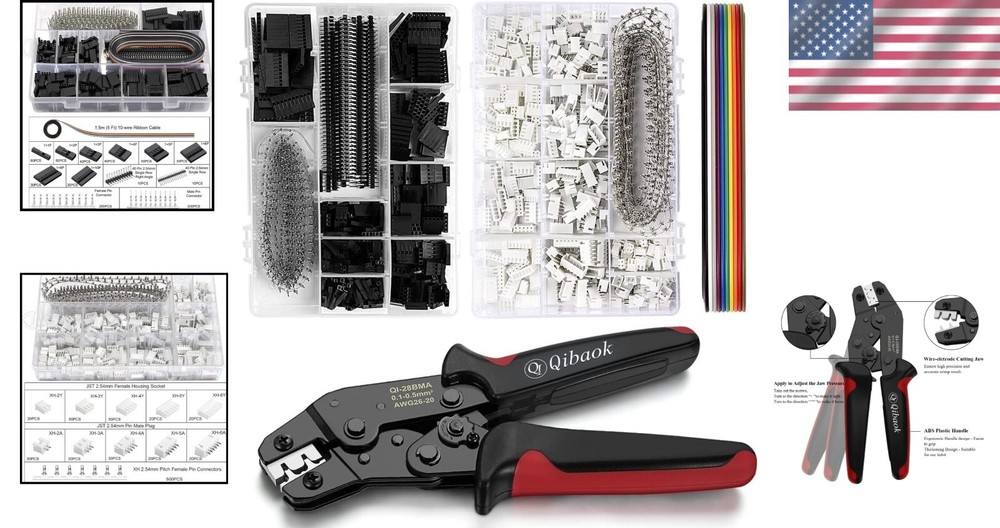 Professional Ratcheting Crimper with Extensive Connector Kit for DIY Electronics