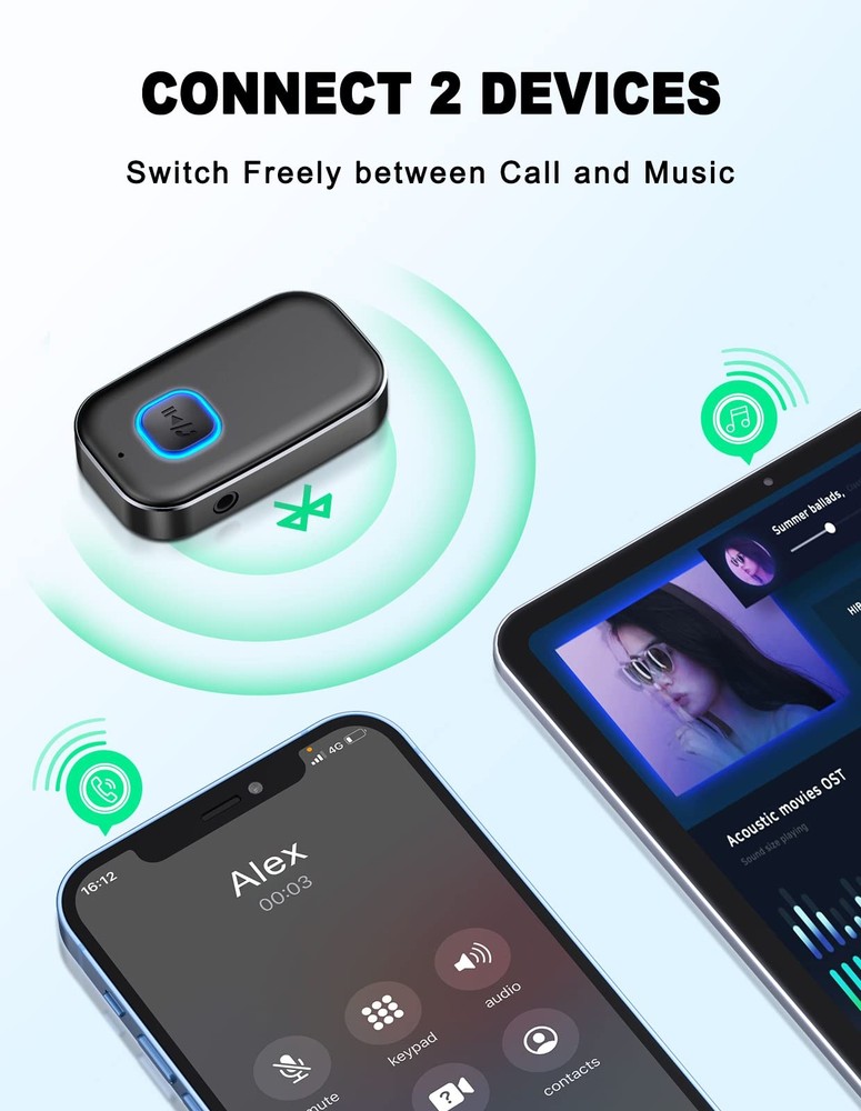 COMSOON Bluetooth AUX Adapter for Car, Noise Reduction Small, All Black