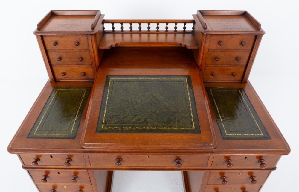 Victorian Dickens Desk Oak Pedestal Writing Table 1860