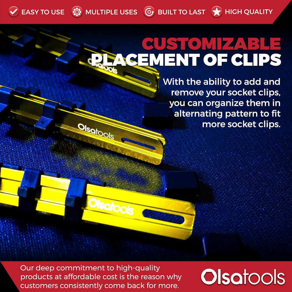 Olsa Tools Aluminum Socket Organizer, 3Pc Set - Yellow Socket Holder Kit 1/2-Inc