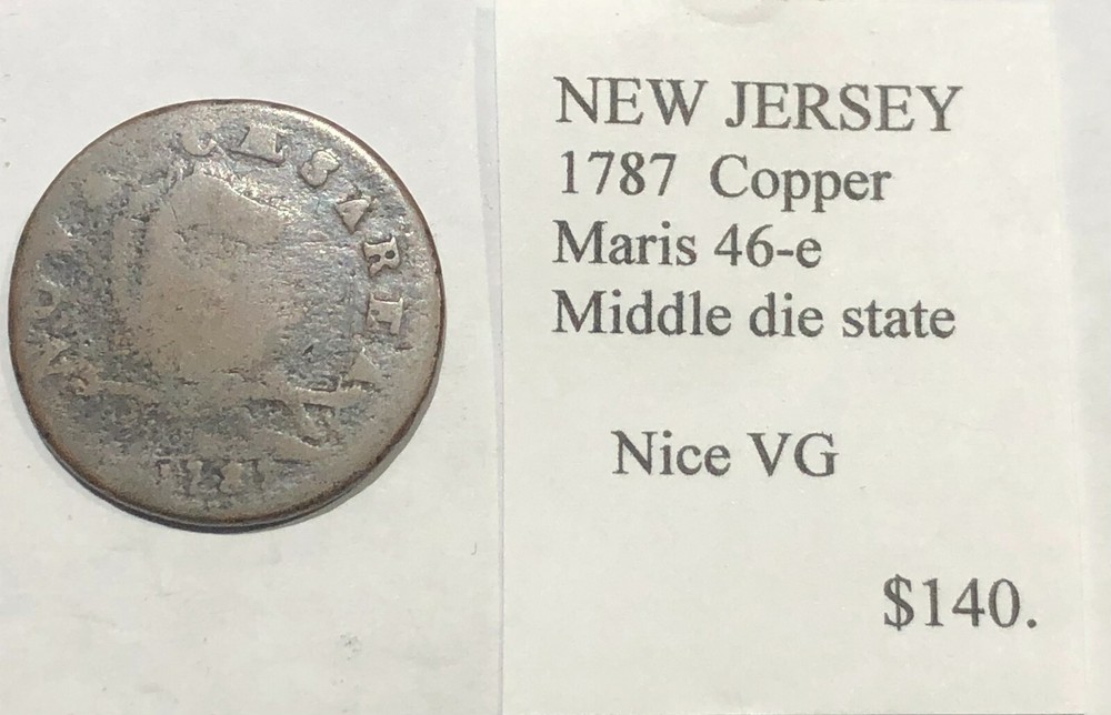 New Jersey 1787 Copper Maris 46-e Middle Die state