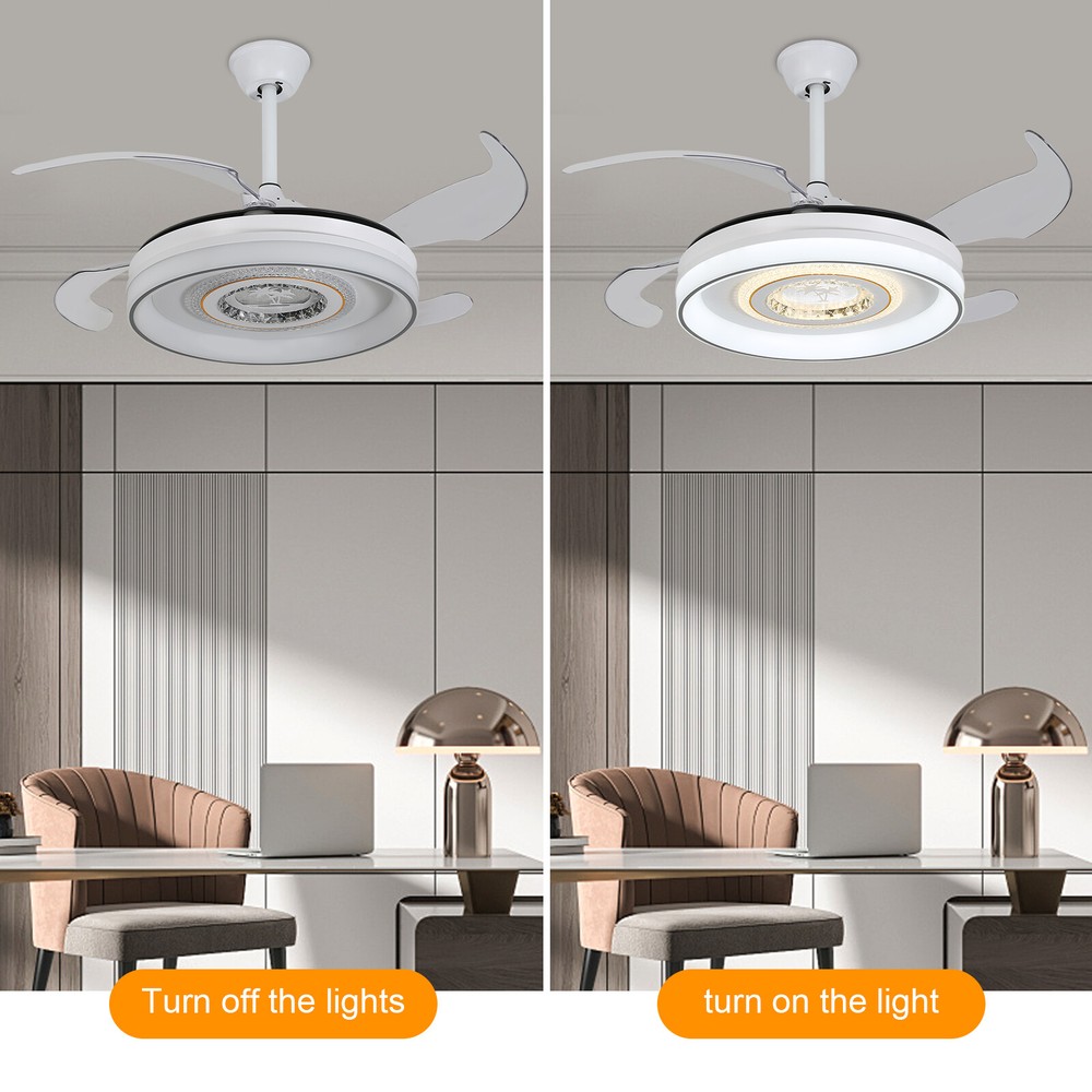 42in Modern Flush Mount Round Dimmable Ceiling Fan Light W/Remote White & Grey