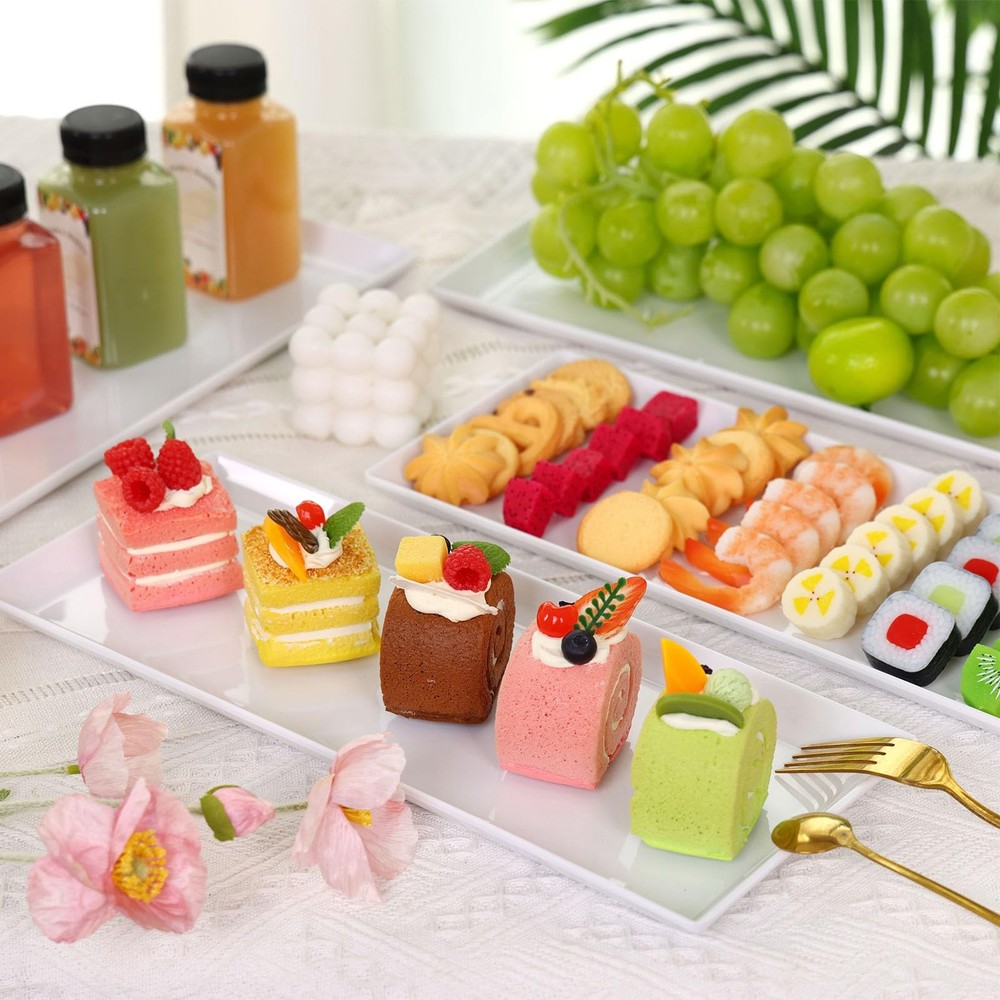 Moretoes 5Pcs Melamine White Serving Trays For Party Reusable Serving