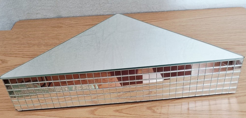 Rare Vintage Hollywood Regency Mirrored Triangle Riser Display Stand Disco Decor