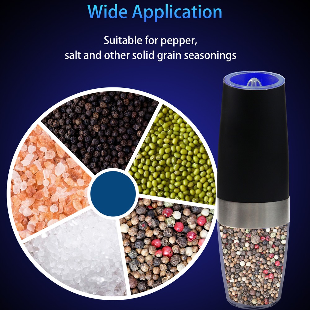 1Pair Gravity Electric Salt and Pepper Grinder Set, Adjustable Coarseness