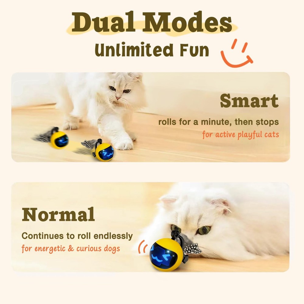 Moving Ball Cat Toy with Feather Tail Remote Control Interactive Kitten Toy