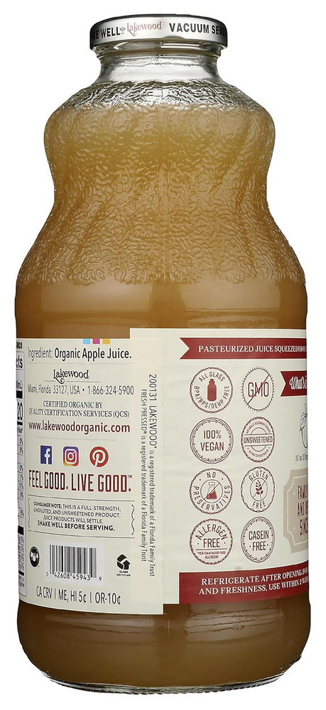 Organic Pure Apple Juice 32 oz Cold Pressed