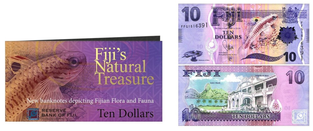 Fiji 10 Dollars, 2012 ND, P-116a, UNC w/ Folder-Card