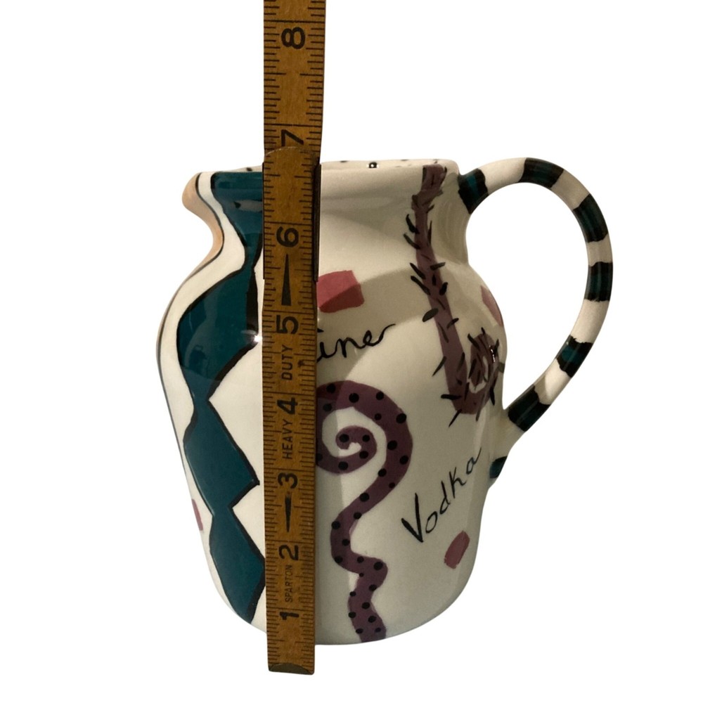 Hand Painted Barware Ceramic Pitcher With Abstract Design Fun Drink-Themed Text