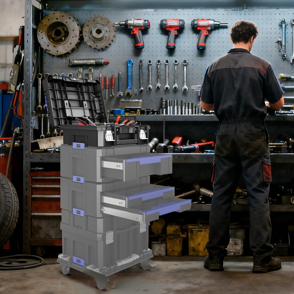 18 Inch Flat Top Tool Box | AIRAJ Stackable Modular Tool Organizer Box Storag...