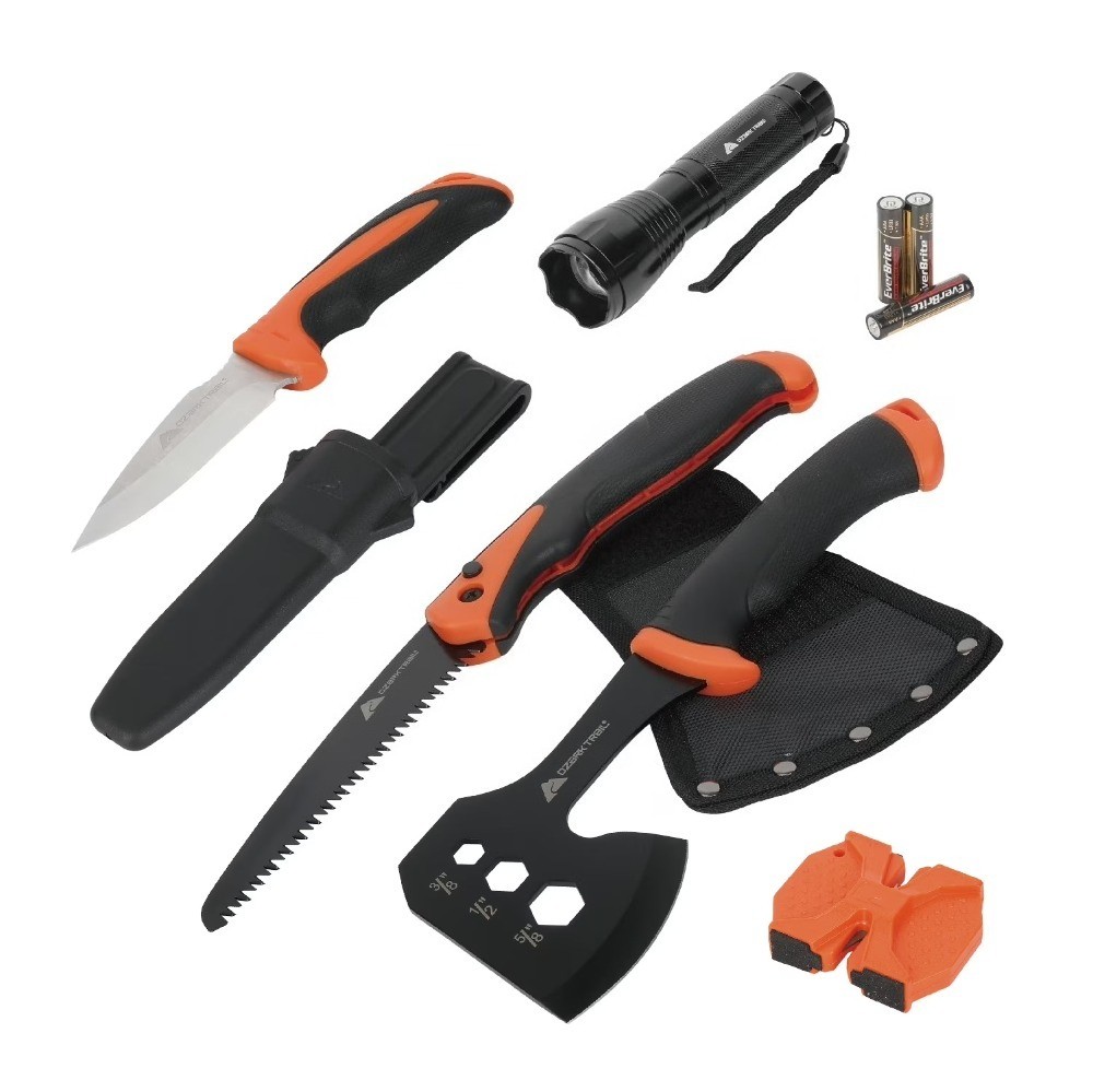 7-Piece Camping Multitool Set with Hammer, Axe, Flashlight