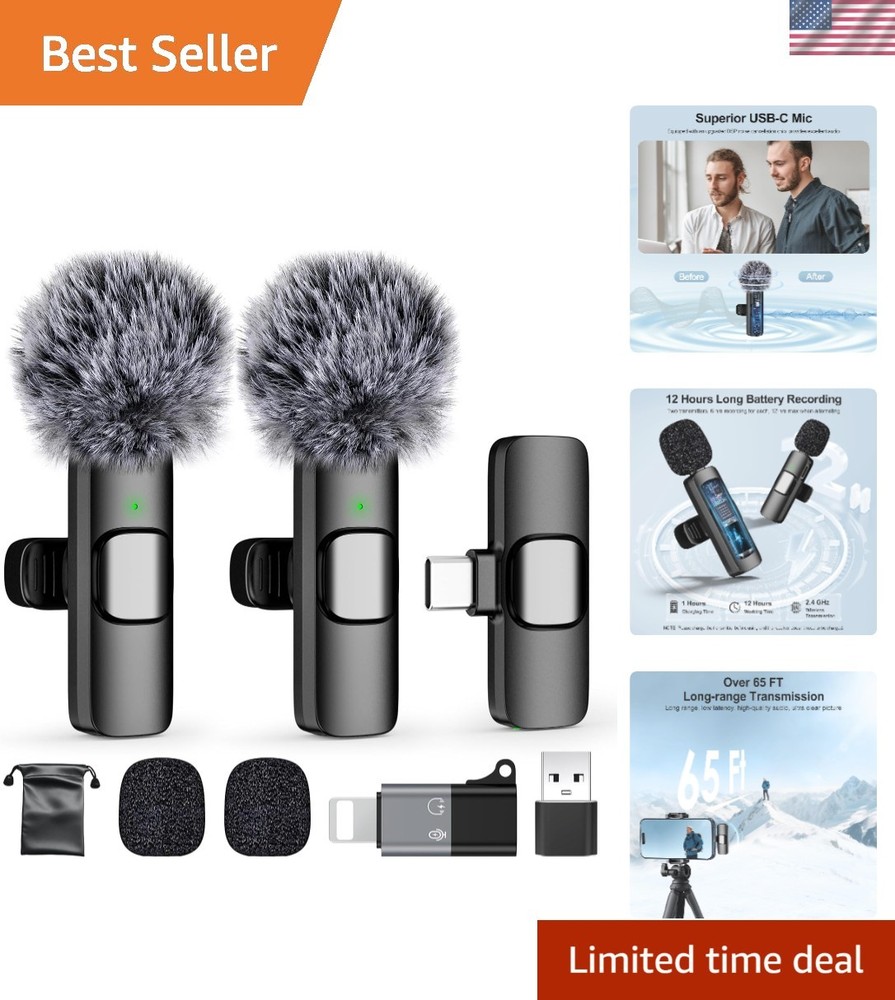 Automatic Pairing Lavalier Mic - Noise Cancelling Dual Transmitters for Vlogging