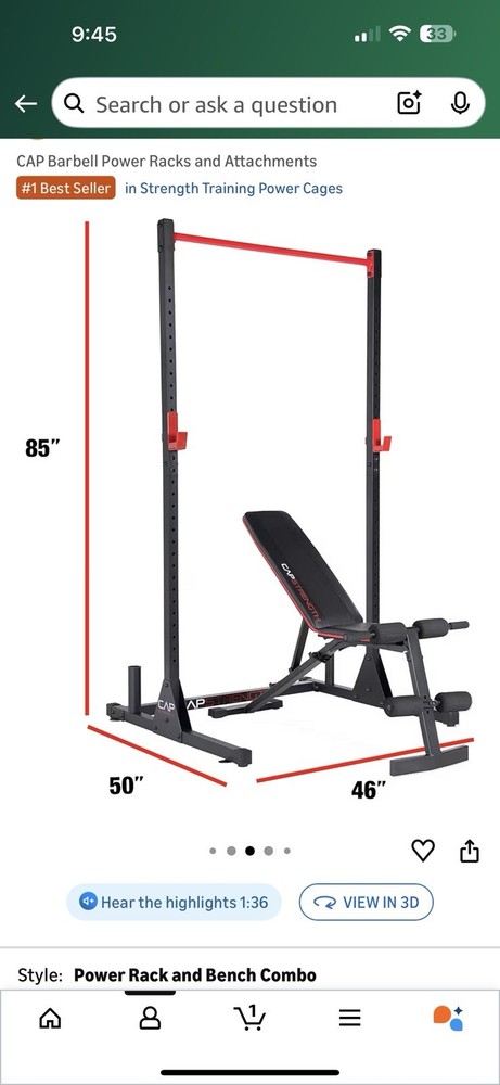 CAP Barbell Power Rack with Bench; Red/Black; Adjustable