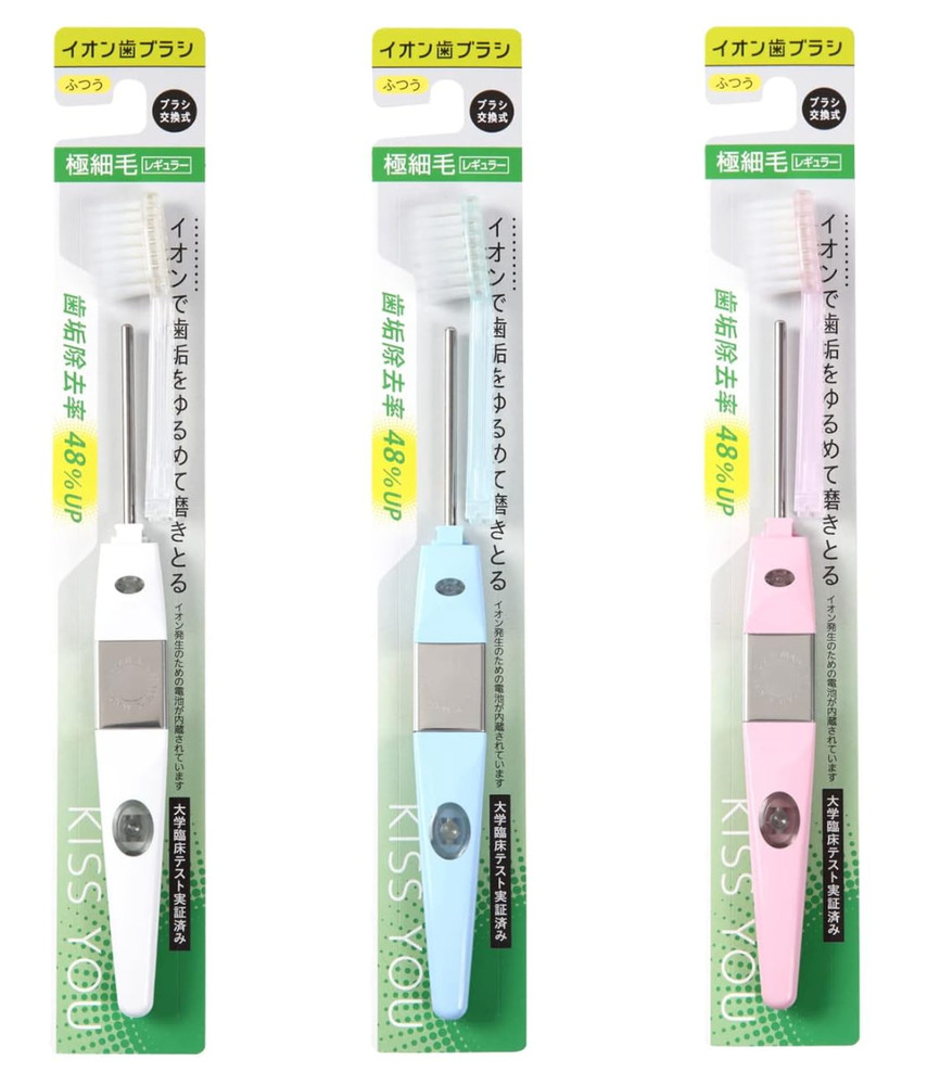 KISS YOU regular size medium ionic toothbrush + 2 replacement Clear Japan