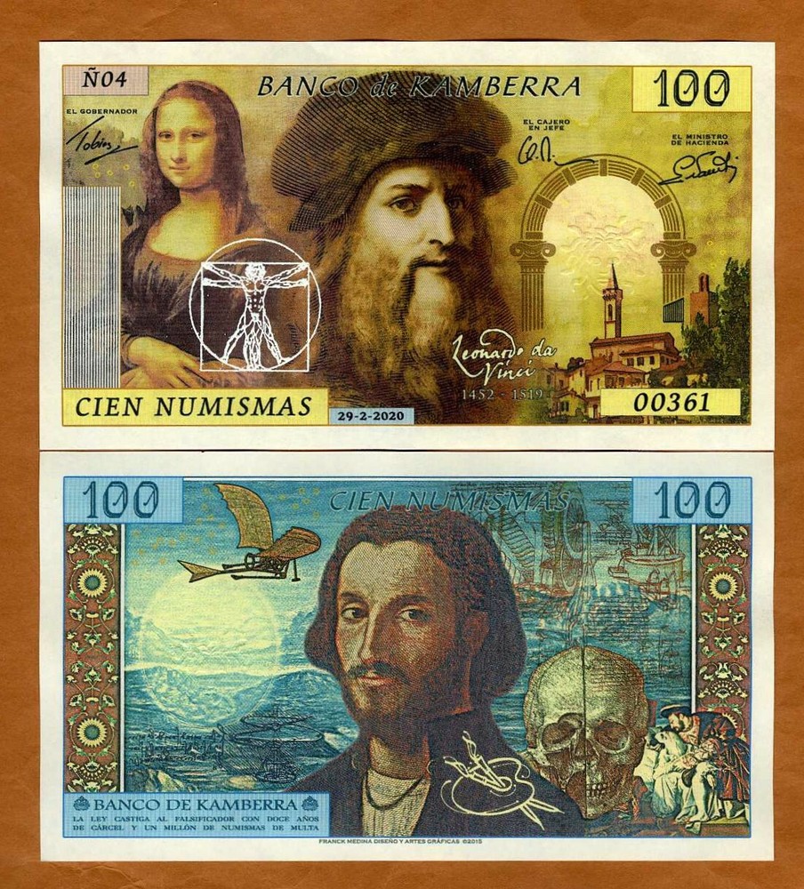 Kamberra, 100 Numismas, 2020, UNC Leonardo da Vinci, upgraded security