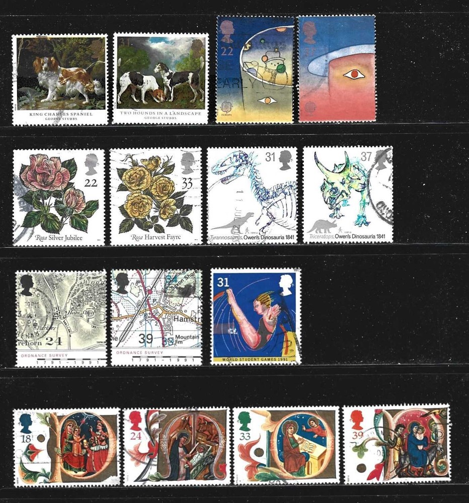 GREAT BRITAIN –1991 – COMMEMORATIVE STAMP ISSUES – 15 DIFFERENT - USED