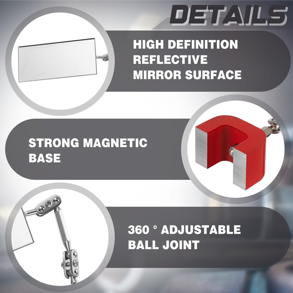 2 Pcs Rectangular Inspection Mirrors Magnetic Base Welding Mirror 4" x 2" Mag...