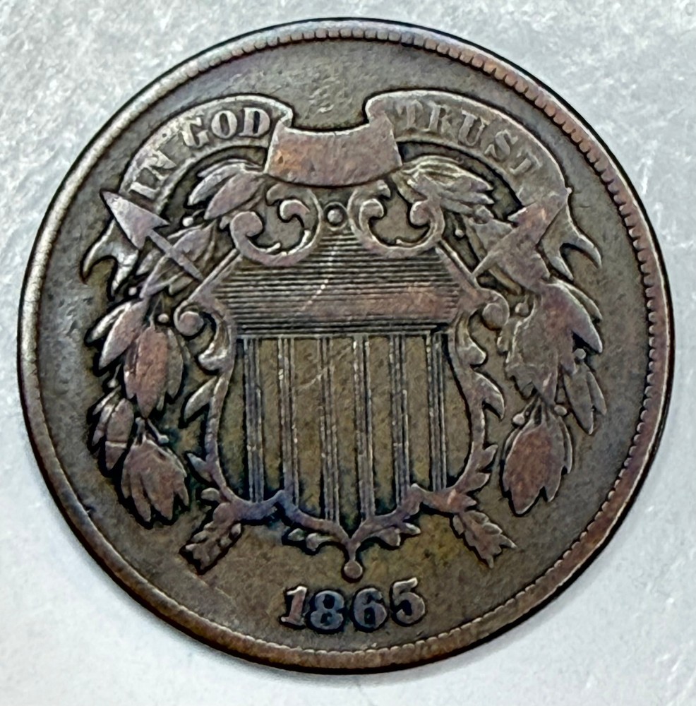 1865 Two Cent Piece – Civil War Era – Plain 5 – Nice Brown