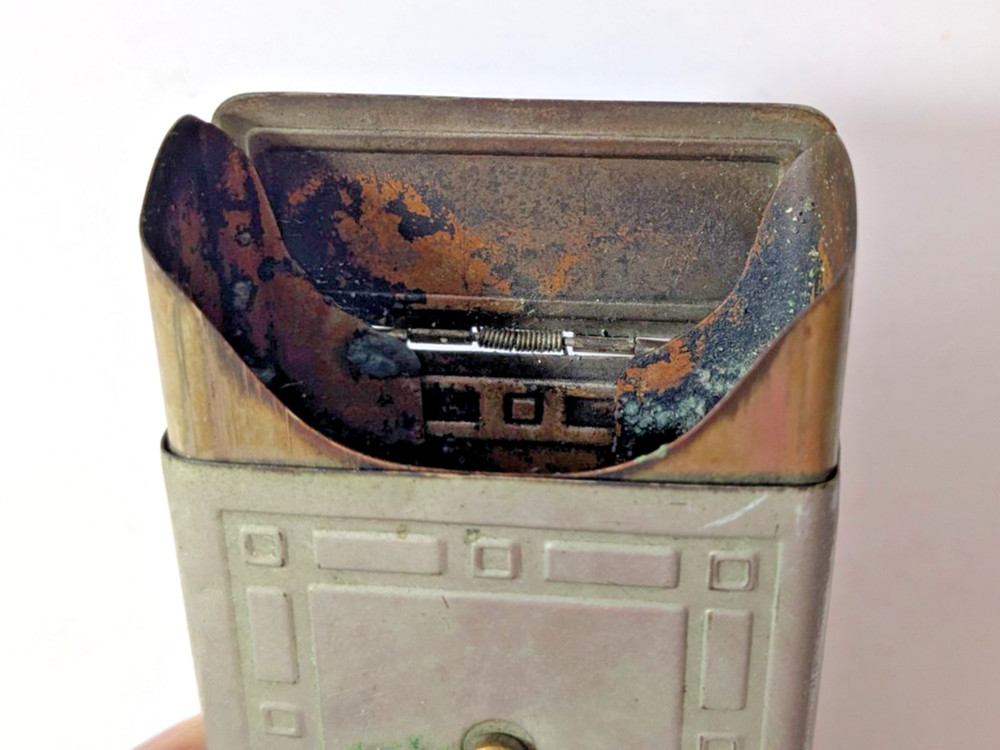 Vintage Cigarette Box Case Spring Lid Slide Button "Rare"