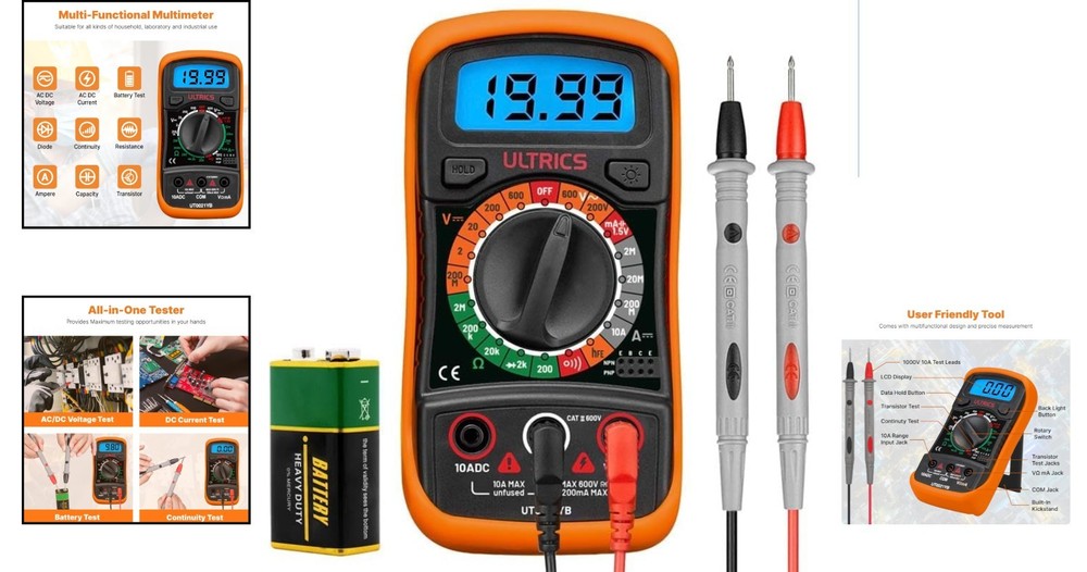 Multipurpose Digital Tester - Voltmeter, Ammeter, Ohmmeter with Safety Features