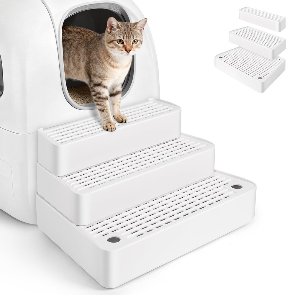 Bartuke Extra Large 3 Steps Litter Box Ramp Adjustable Cat Litter Box Step with