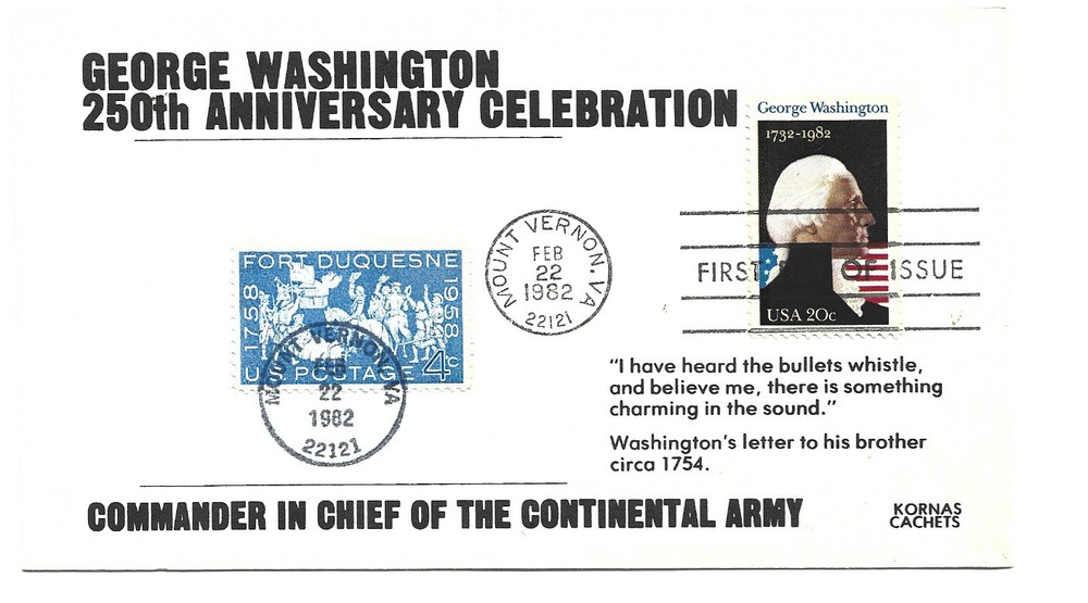 1952 George Washington Kornas Cachets 'Commander in Chief...'  FDC
