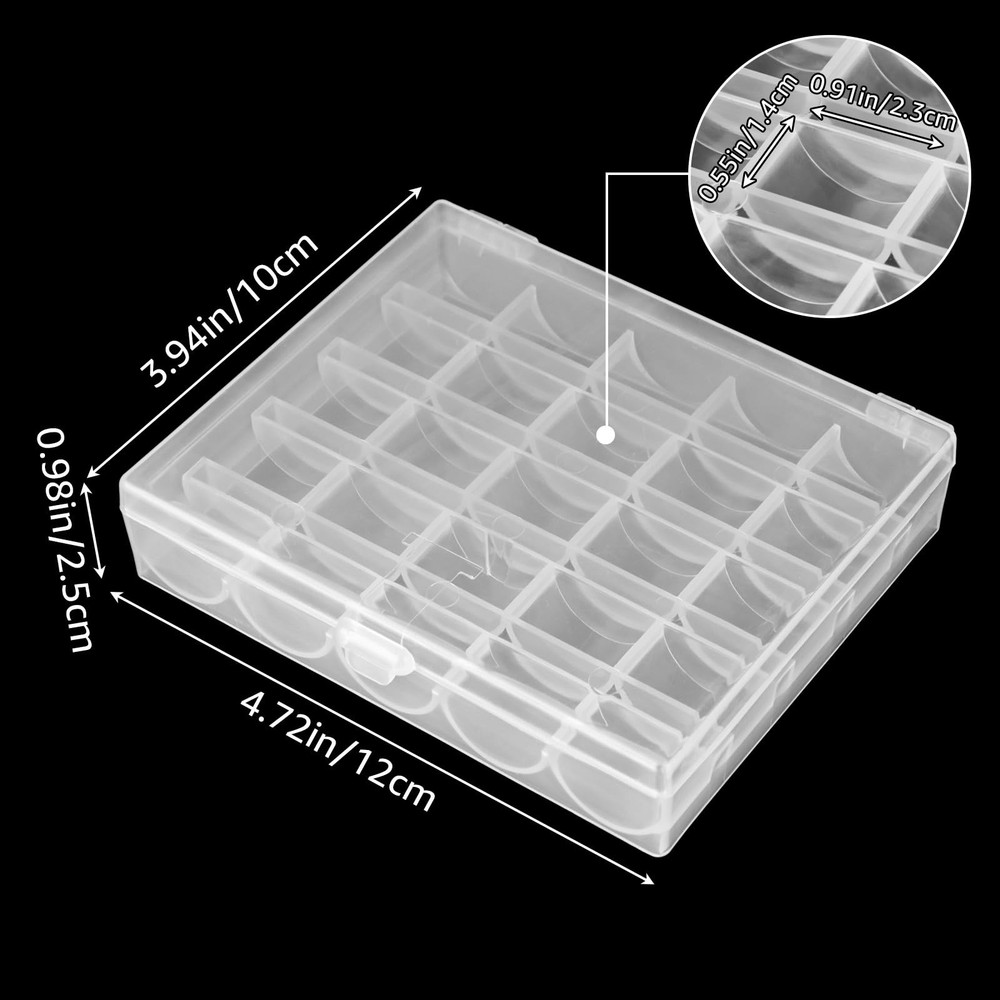 12 PCS Plastic Empty Bobbin Storage Case 25 Slots Holder Transparent