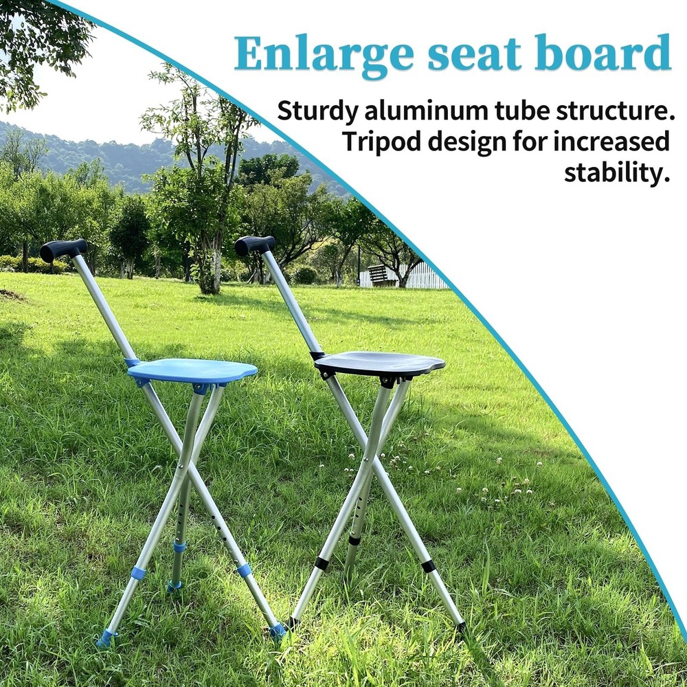 Portable Adjustable Folding Walking Cane with Seat Allows Durability While Wa...