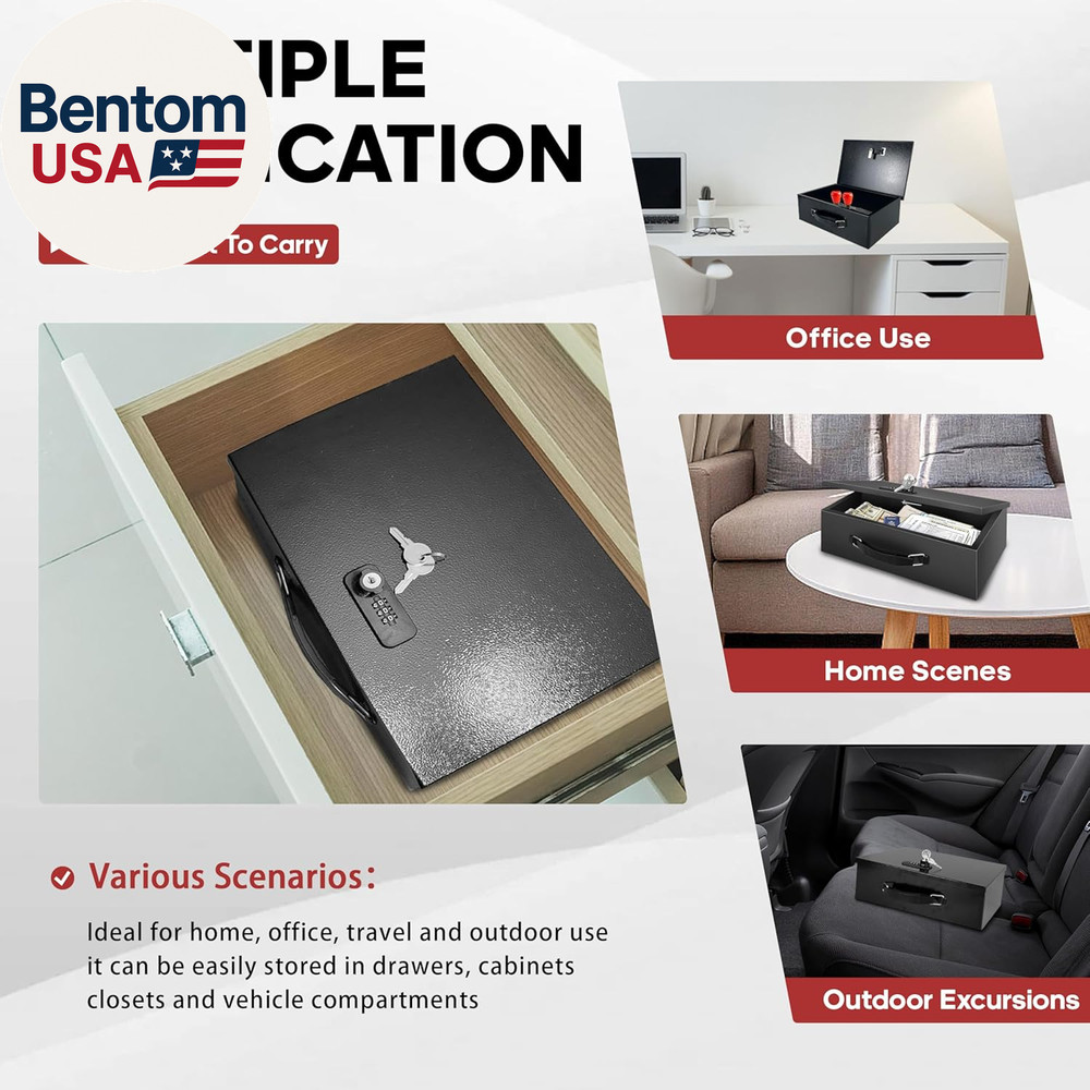 Fireproof Lock Box with Key and Combination Lock, Fire Safe Document Box, Portab