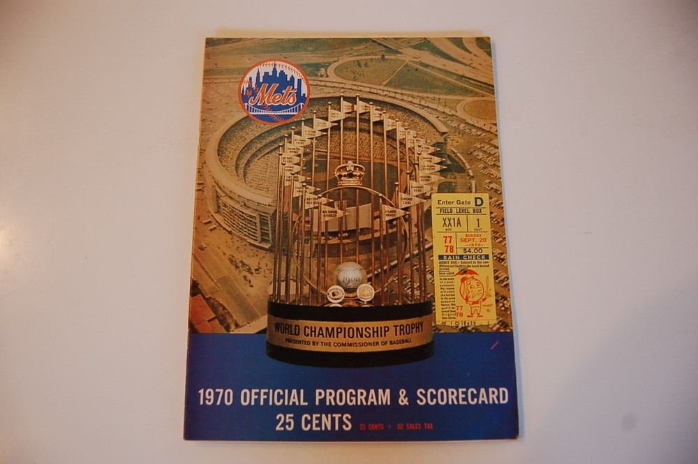 1970 New York Mets - Pittsburgh Pirates Baseball Program + Ticket