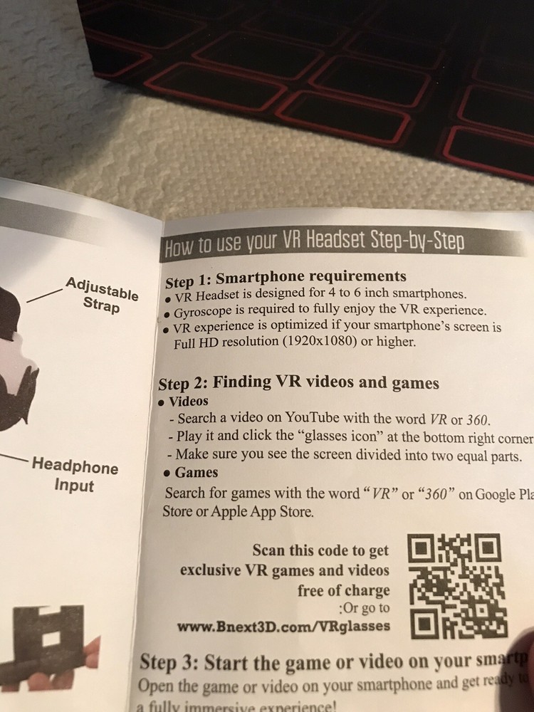 BNEXT VR Headset - Universal Virtual Reality Goggles - iPhone & Android Red EUC