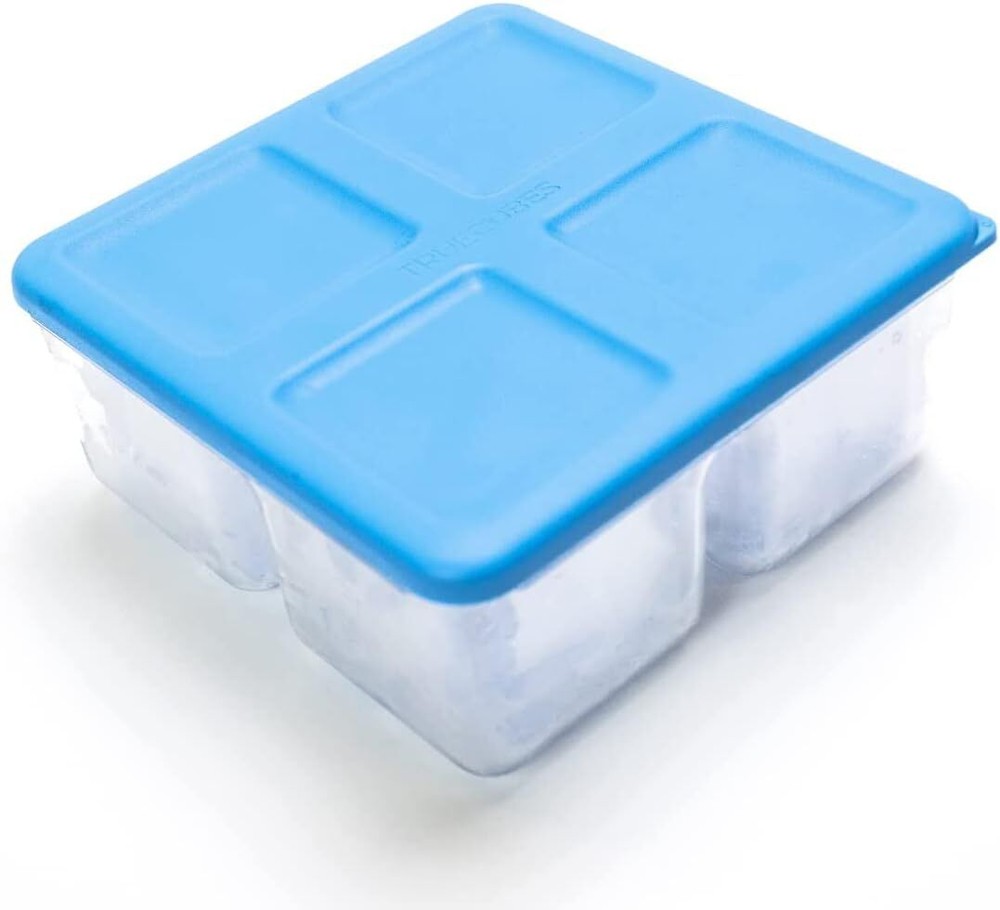 Premium Ice Cube Storage Tray with Lid - Clear Tray, Blue/Clear