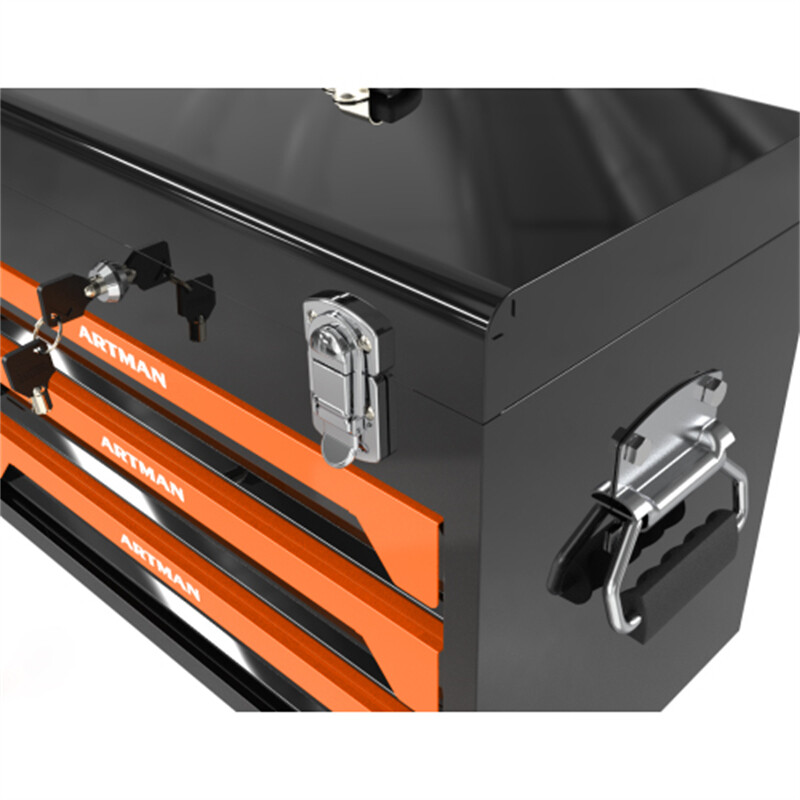 3-Drawer Tool Box with Tool Set Lockable Tool Cabinet with Handle Black & Orange