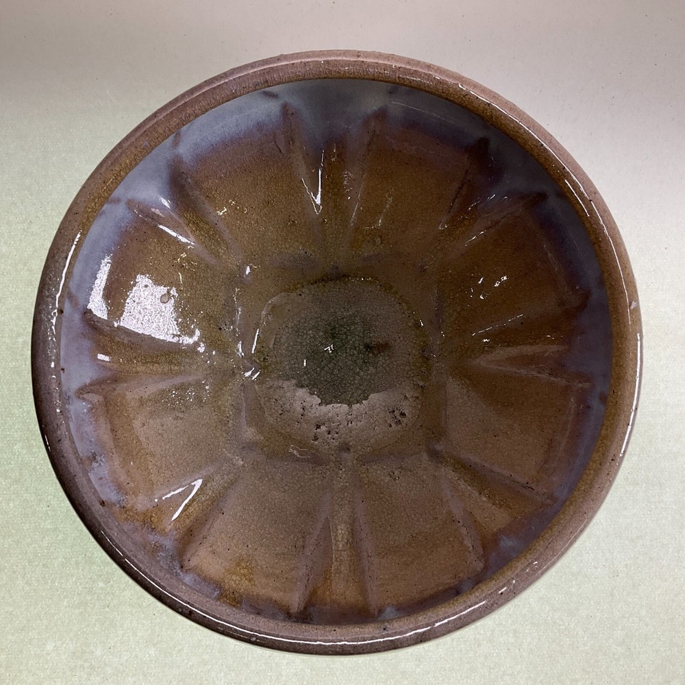 Studio Pottery Footed Geometric Design Planter Blue over Earth Tones