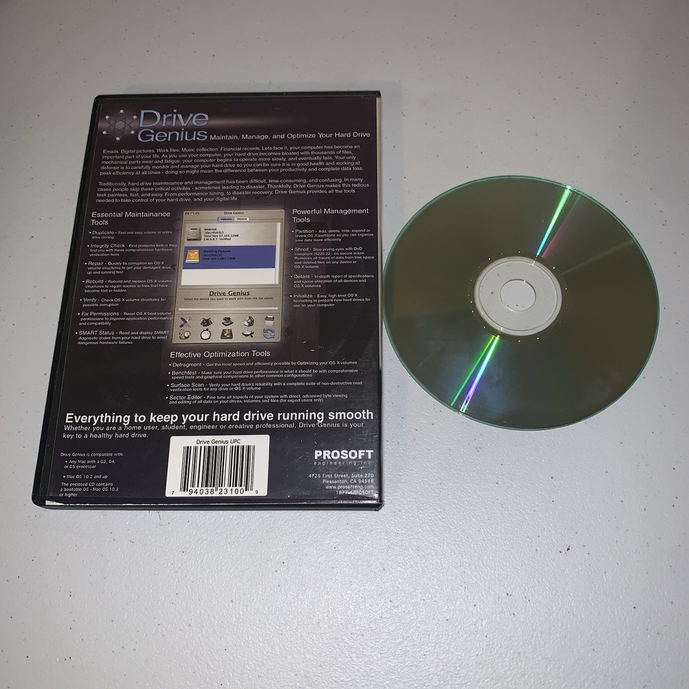 PROSOFT Drive Genius for Mac Maintain Manage and Optimize Your Hard Drive CD