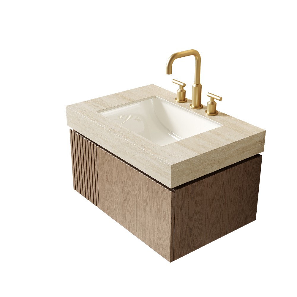 30" Roma Travertine-Pattern Sintered Stone Countertop and Undermount Ceramic
