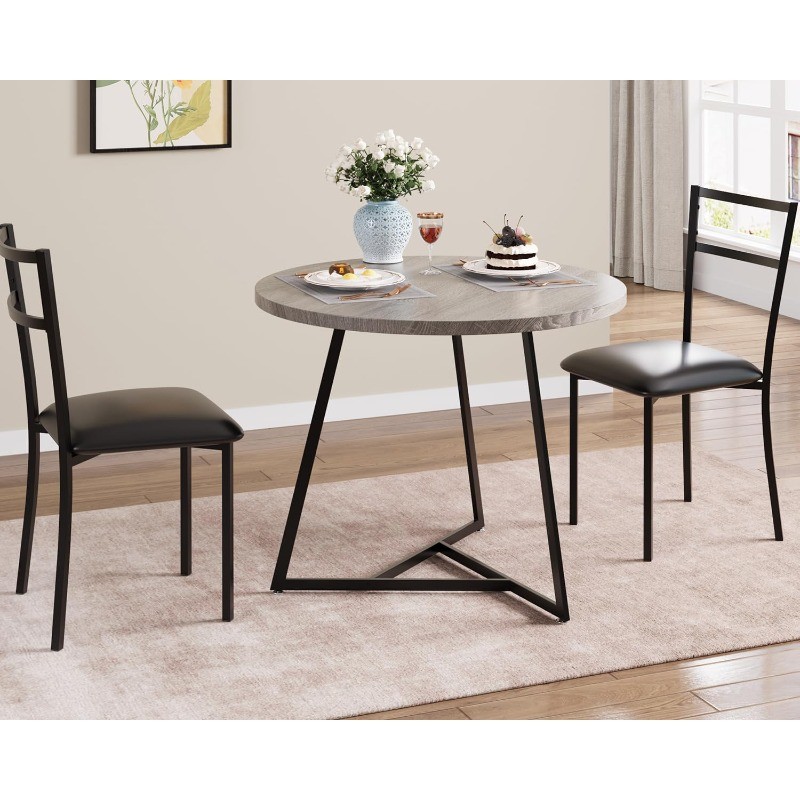 Dining Table Set for 2, Round Kitchen Table and Upholstered Chairs