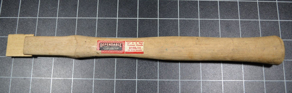 DEPENDABLE - O. P. LINK HANDLE CO - 14" A. E. NAIL HAMMER HANDLE - HICKORY - NOS