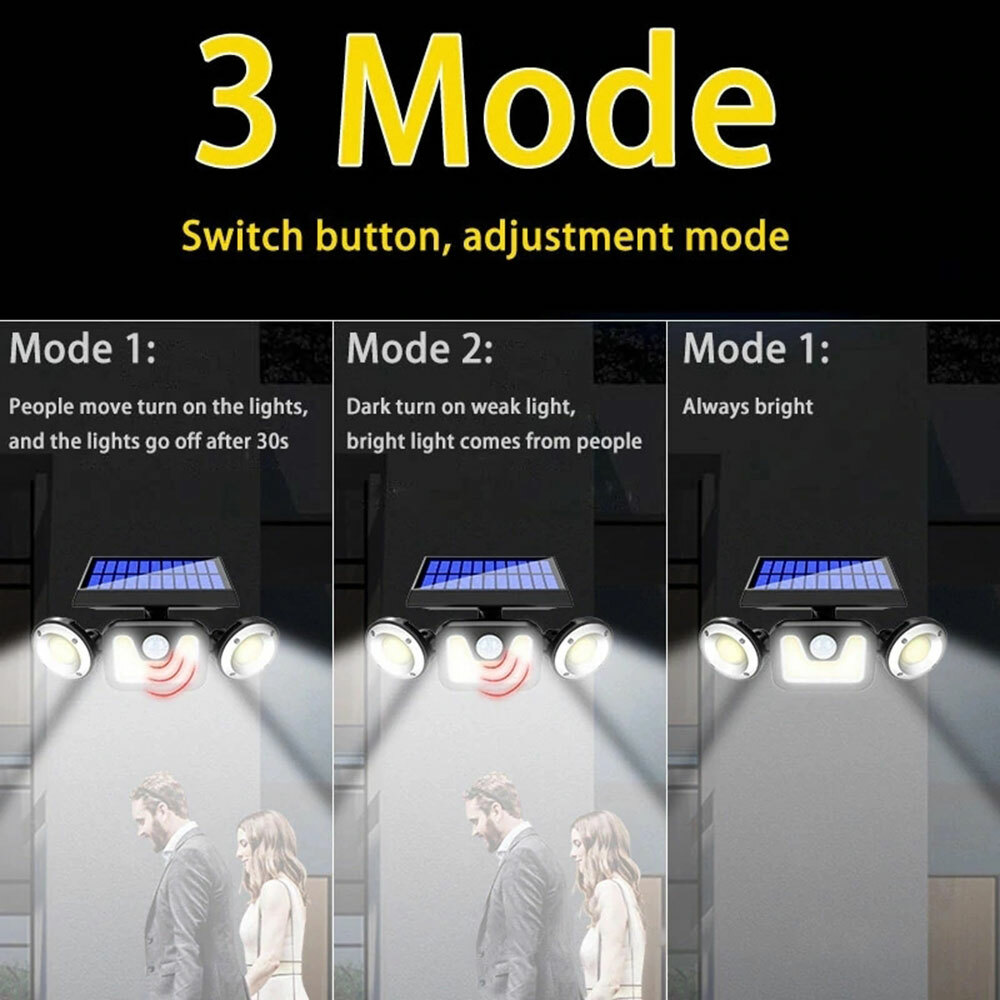 Waterproof Outdoor Motion Sensor 3 Head Security Solar Powered PIR Sensor Solar