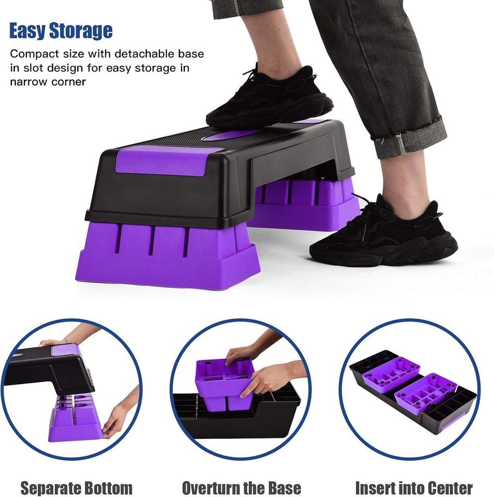 Exercise Step Platform, 30” Aerobic Stepper with Risers, 5”-7”-9” Height Adjusta