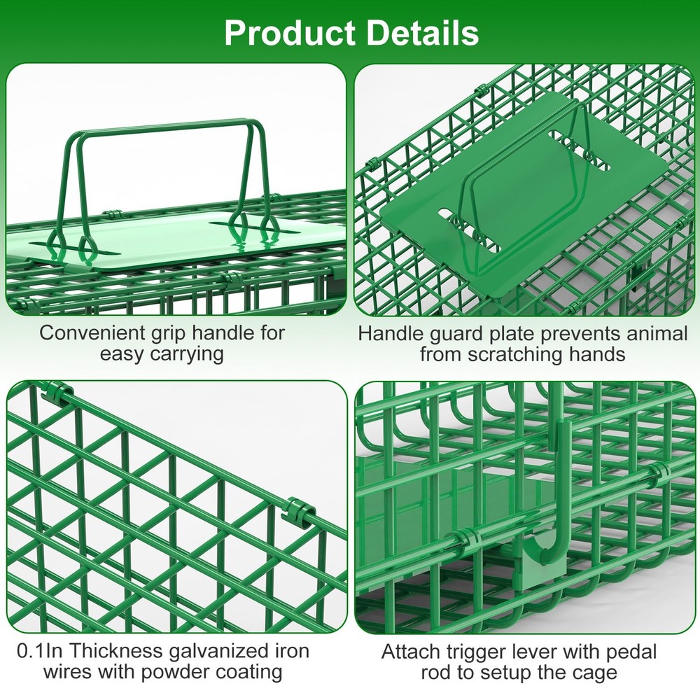 38" Solid & Rustproof Live Animal Cage, Large Foldable Humane Live Animal Trap