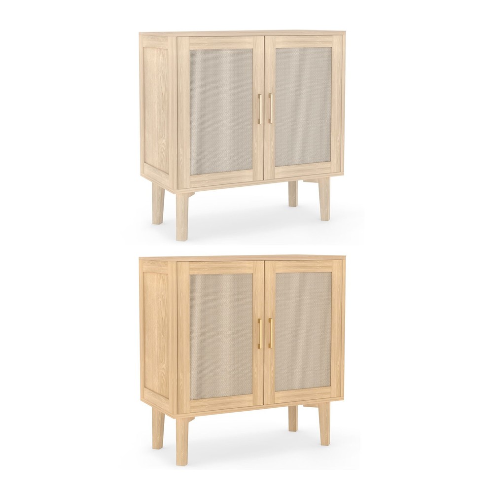Rattan Decor Buffet Cabinet Solid Wood Feet Storage Dining Room