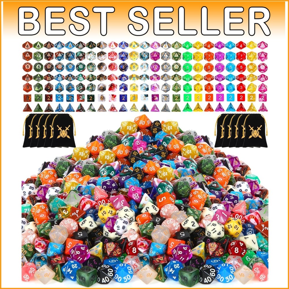 Bulk 700-Piece DND Polyhedral Dice Sets - Includes 10 Drawstring Bags!=
