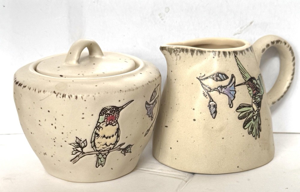 Ruby Hummingbird Ceramic Creamer & Sugar Set By Blue Sky Spectrum
