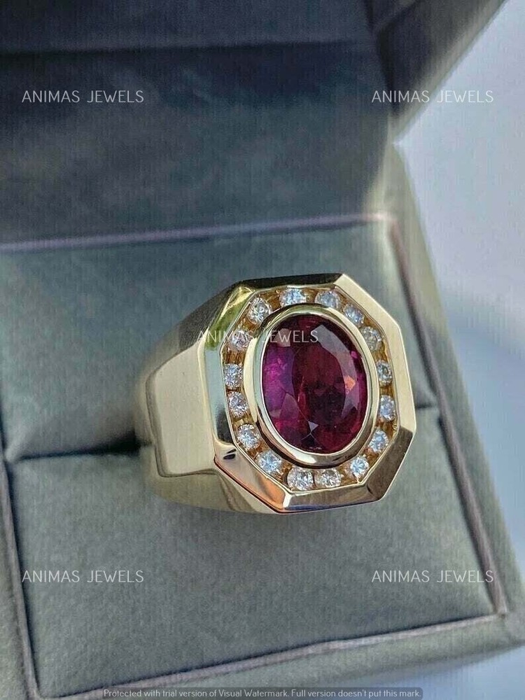 3Ct Oval Cut Lab-Created Pink Ruby Engagement Wedding Ring 14KYellow Gold Plated