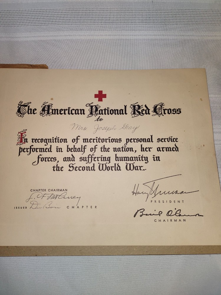 1946 The American Red Cross Recognition Certificate WWll